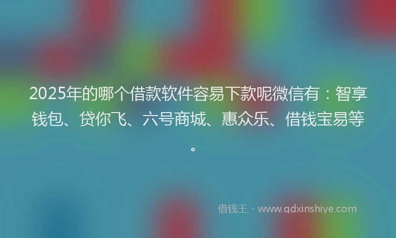 2025年的哪个借款软件容易下款呢微信有：智享钱包、贷你飞、六号商城、惠众乐、借钱宝易等。