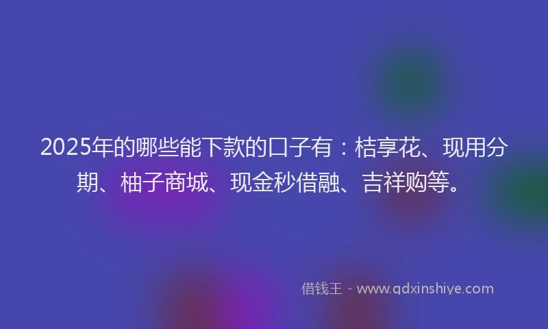 2025年的哪些能下款的口子有：桔享花、现用分期、柚子商城、现金秒借融、吉祥购等。