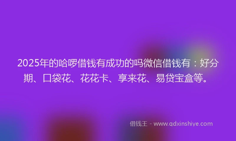 2025年的哈啰借钱有成功的吗微信借钱有：好分期、口袋花、花花卡、享来花、易贷宝盒等。