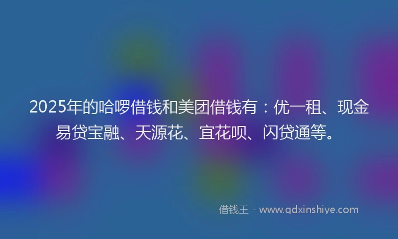 2025年的哈啰借钱和美团借钱有：优一租、现金易贷宝融、天源花、宜花呗、闪贷通等。