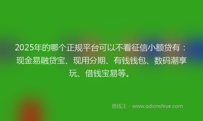 2025年的哪个正规平台可以不看征信小额贷有：现金易融贷宝、现用分期、有钱钱包、数码潮享玩、借钱宝易等。