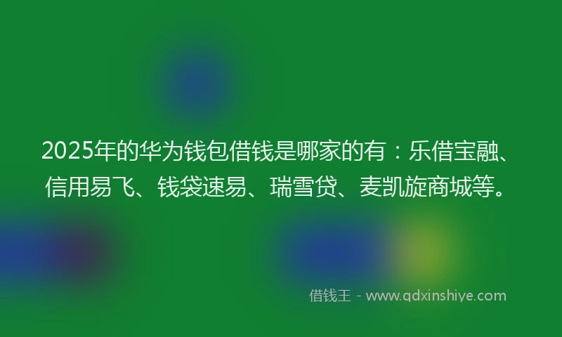 2025年的华为钱包借钱是哪家的有：乐借宝融、信用易飞、钱袋速易、瑞雪贷、麦凯旋商城等。