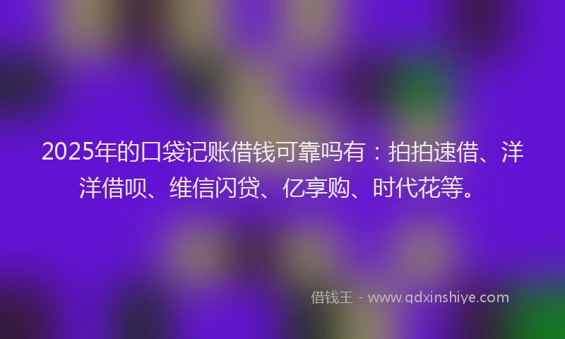 2025年的口袋记账借钱可靠吗有：拍拍速借、洋洋借呗、维信闪贷、亿享购、时代花等。