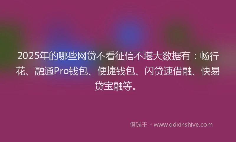 2025年的哪些网贷不看征信不堪大数据有：畅行花、融通Pro钱包、便捷钱包、闪贷速借融、快易贷宝融等。