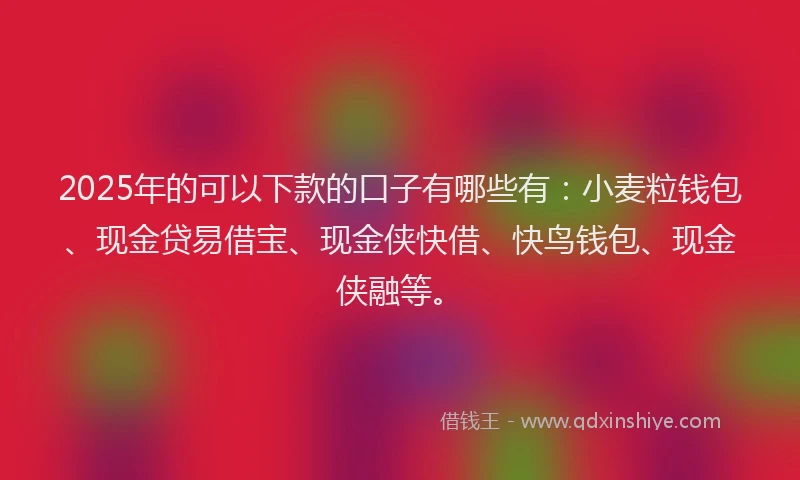 2025年的可以下款的口子有哪些有：小麦粒钱包、现金贷易借宝、现金侠快借、快鸟钱包、现金侠融等。