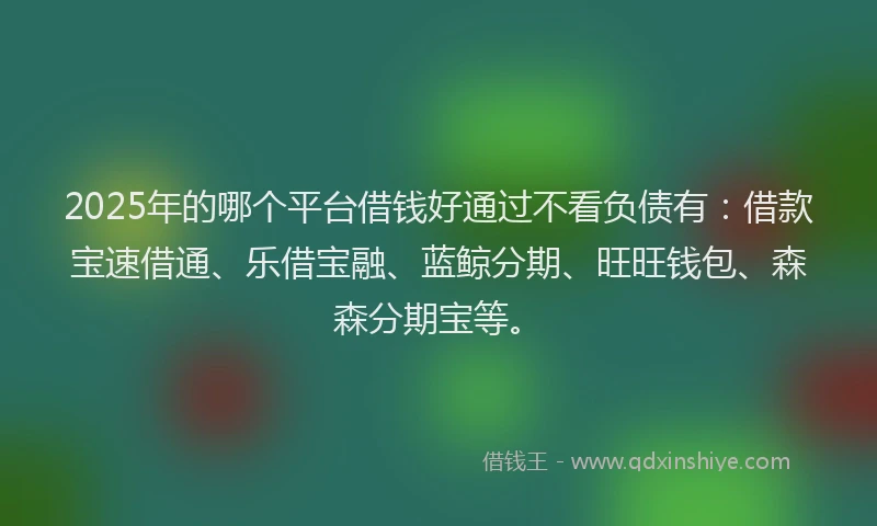 2025年的哪个平台借钱好通过不看负债有：借款宝速借通、乐借宝融、蓝鲸分期、旺旺钱包、森森分期宝等。