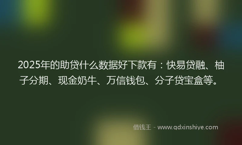 2025年的助贷什么数据好下款有：快易贷融、柚子分期、现金奶牛、万信钱包、分子贷宝盒等。