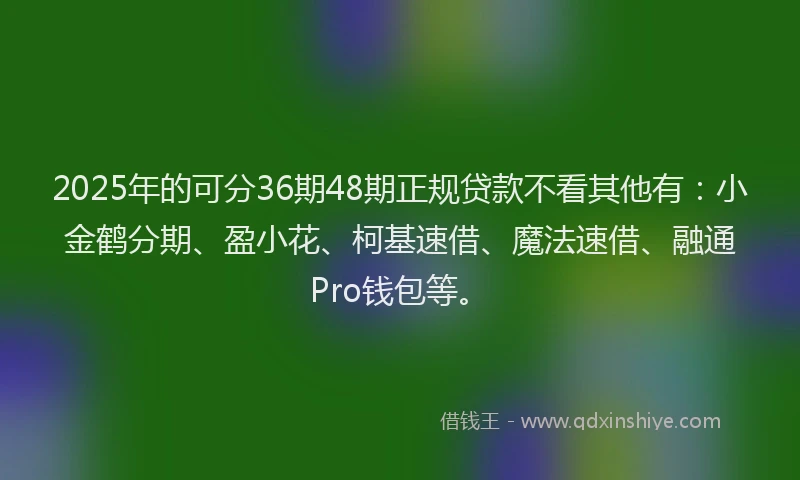 2025年的可分36期48期正规贷款不看其他有：小金鹤分期、盈小花、柯基速借、魔法速借、融通Pro钱包等。