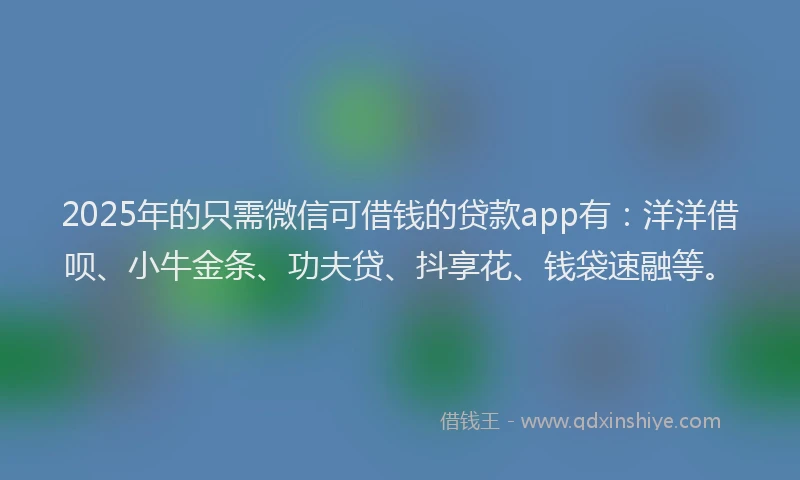 2025年的只需微信可借钱的贷款app有：洋洋借呗、小牛金条、功夫贷、抖享花、钱袋速融等。