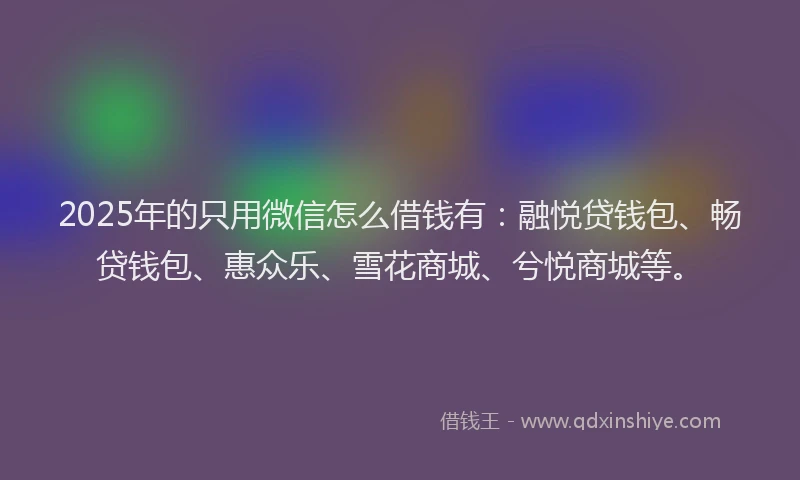 2025年的只用微信怎么借钱有：融悦贷钱包、畅贷钱包、惠众乐、雪花商城、兮悦商城等。