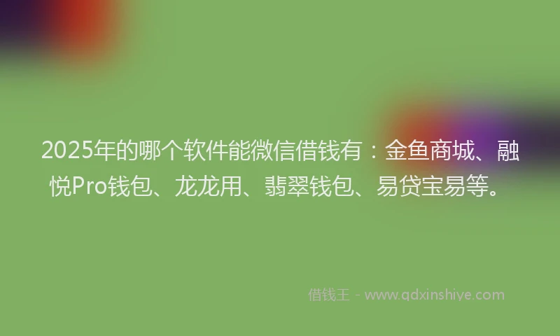 2025年的哪个软件能微信借钱有：金鱼商城、融悦Pro钱包、龙龙用、翡翠钱包、易贷宝易等。