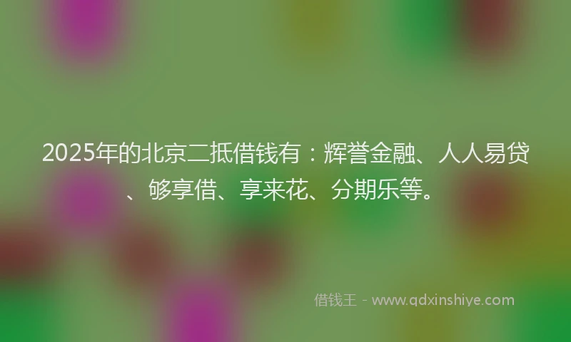 2025年的北京二抵借钱有：辉誉金融、人人易贷、够享借、享来花、分期乐等。