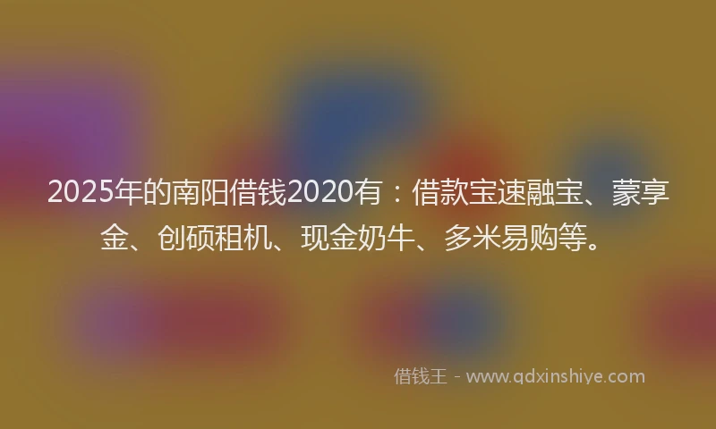 2025年的南阳借钱2020有：借款宝速融宝、蒙享金、创硕租机、现金奶牛、多米易购等。