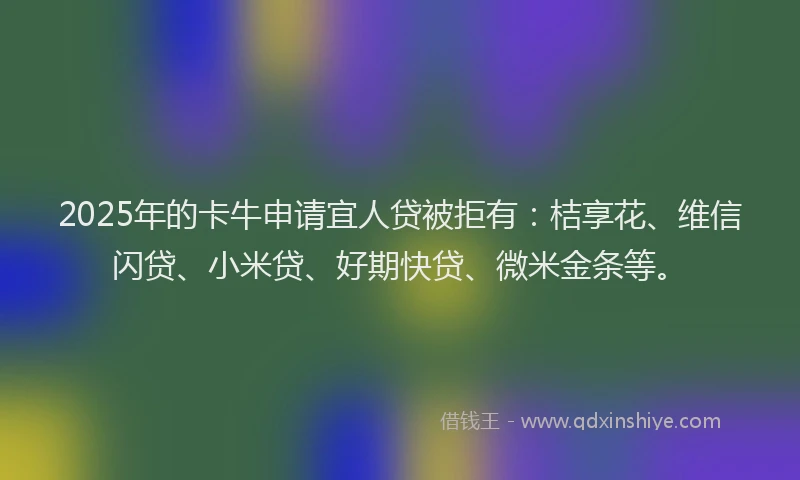2025年的卡牛申请宜人贷被拒有：桔享花、维信闪贷、小米贷、好期快贷、微米金条等。