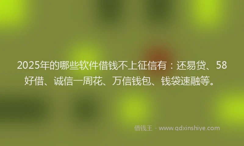 2025年的哪些软件借钱不上征信有：还易贷、58好借、诚信一周花、万信钱包、钱袋速融等。