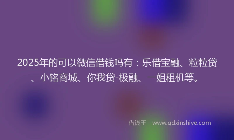2025年的可以微信借钱吗有：乐借宝融、粒粒贷、小铭商城、你我贷-极融、一姐租机等。