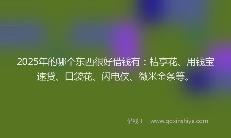 2025年的哪个东西很好借钱有：桔享花、用钱宝速贷、口袋花、闪电侠、微米金条等。