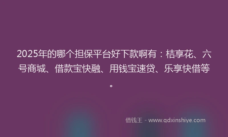 2025年的哪个担保平台好下款啊有：桔享花、六号商城、借款宝快融、用钱宝速贷、乐享快借等。