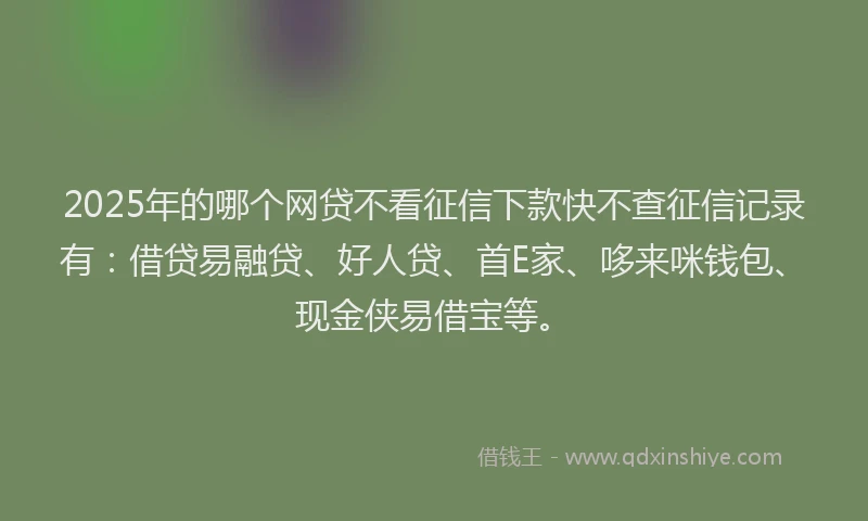 2025年的哪个网贷不看征信下款快不查征信记录有：借贷易融贷、好人贷、首E家、哆来咪钱包、现金侠易借宝等。