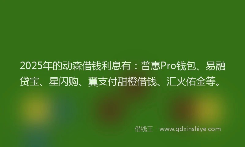 2025年的动森借钱利息有：普惠Pro钱包、易融贷宝、星闪购、翼支付甜橙借钱、汇火佑金等。