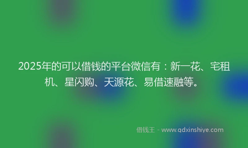 2025年的可以借钱的平台微信有：新一花、宅租机、星闪购、天源花、易借速融等。