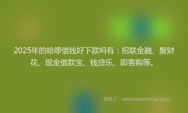 2025年的哈啰借钱好下款吗有：招联金融、聚财花、现金借款宝、钱贷乐、即客购等。
