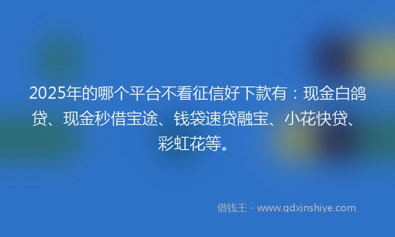 2025年的哪个平台不看征信好下款有：现金白鸽贷、现金秒借宝途、钱袋速贷融宝、小花快贷、彩虹花等。