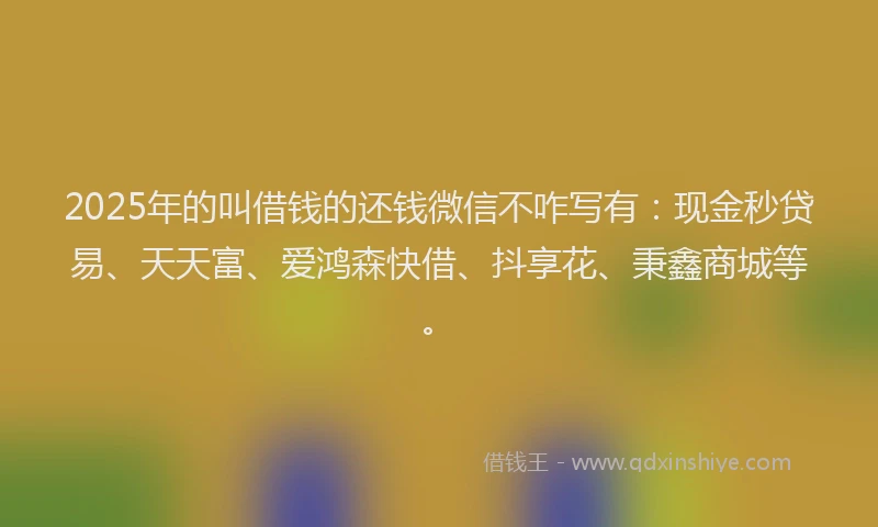 2025年的叫借钱的还钱微信不咋写有：现金秒贷易、天天富、爱鸿森快借、抖享花、秉鑫商城等。
