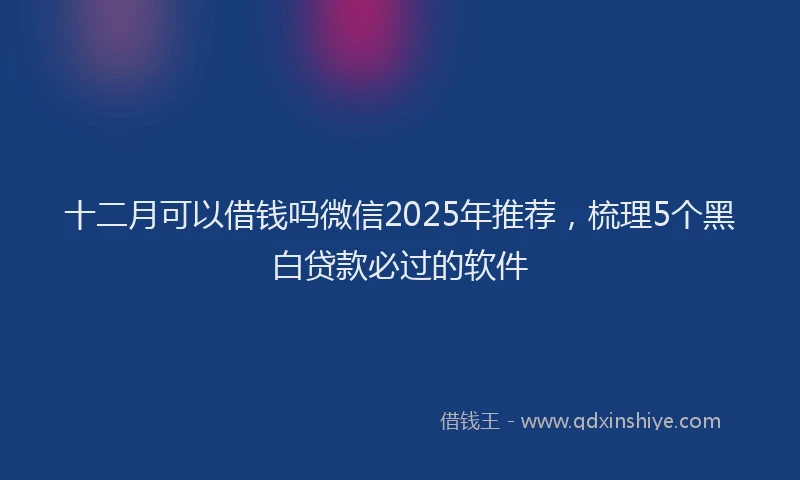 十二月可以借钱吗微信2025年推荐，梳理5个黑白贷款必过的软件