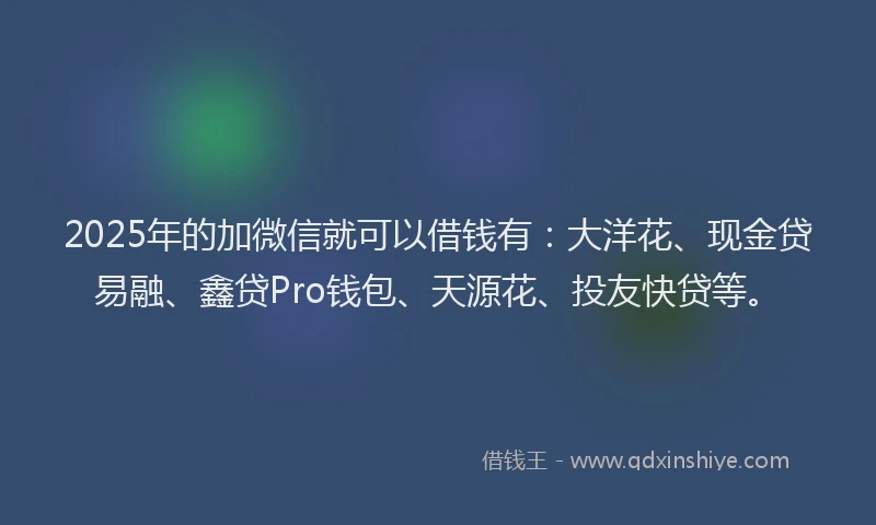 2025年的加微信就可以借钱有：大洋花、现金贷易融、鑫贷Pro钱包、天源花、投友快贷等。