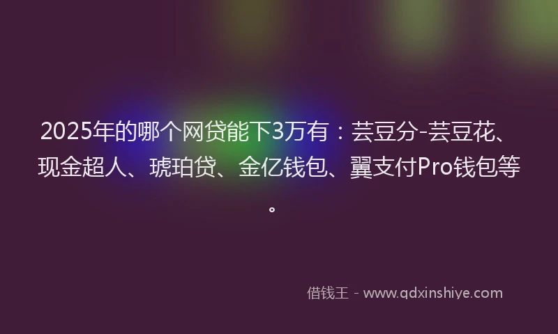 2025年的哪个网贷能下3万有：芸豆分-芸豆花、现金超人、琥珀贷、金亿钱包、翼支付Pro钱包等。