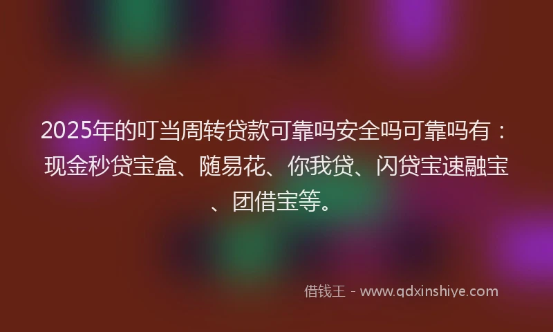 2025年的叮当周转贷款可靠吗安全吗可靠吗有：现金秒贷宝盒、随易花、你我贷、闪贷宝速融宝、团借宝等。