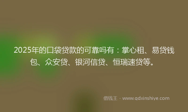 2025年的口袋贷款的可靠吗有：掌心租、易贷钱包、众安贷、银河信贷、恒瑞速贷等。