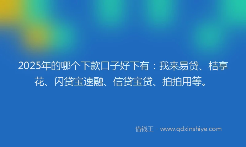 2025年的哪个下款口子好下有：我来易贷、桔享花、闪贷宝速融、信贷宝贷、拍拍用等。
