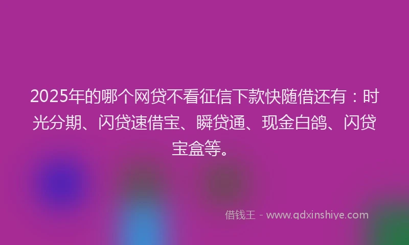 2025年的哪个网贷不看征信下款快随借还有：时光分期、闪贷速借宝、瞬贷通、现金白鸽、闪贷宝盒等。