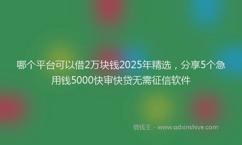 哪个平台可以借2万块钱2025年精选，分享5个急用钱5000快审快贷无需征信软件