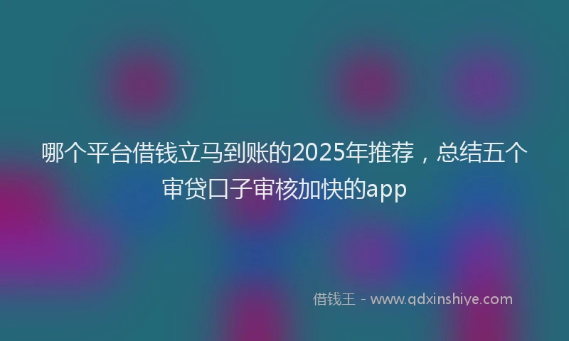 哪个平台借钱立马到账的2025年推荐，总结五个审贷口子审核加快的app