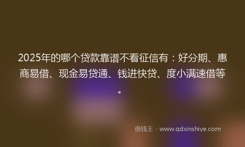 2025年的哪个贷款靠谱不看征信有：好分期、惠商易借、现金易贷通、钱进快贷、度小满速借等。