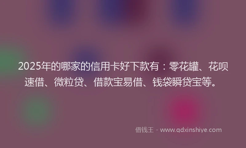 2025年的哪家的信用卡好下款有：零花罐、花呗速借、微粒贷、借款宝易借、钱袋瞬贷宝等。