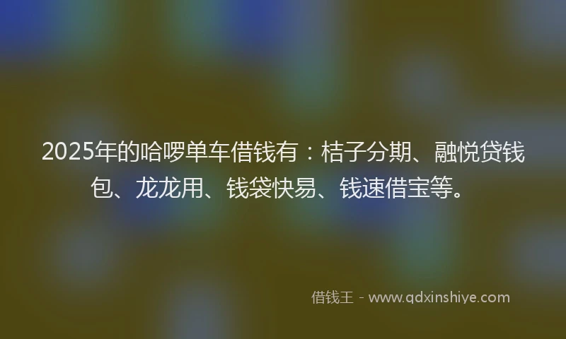 2025年的哈啰单车借钱有：桔子分期、融悦贷钱包、龙龙用、钱袋快易、钱速借宝等。