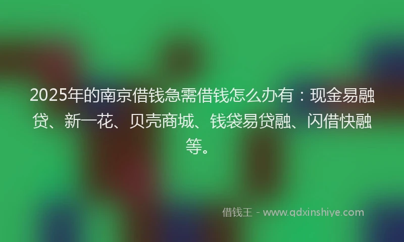 2025年的南京借钱急需借钱怎么办有：现金易融贷、新一花、贝壳商城、钱袋易贷融、闪借快融等。