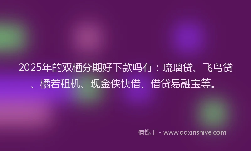 2025年的双栖分期好下款吗有：琉璃贷、飞鸟贷、橘若租机、现金侠快借、借贷易融宝等。