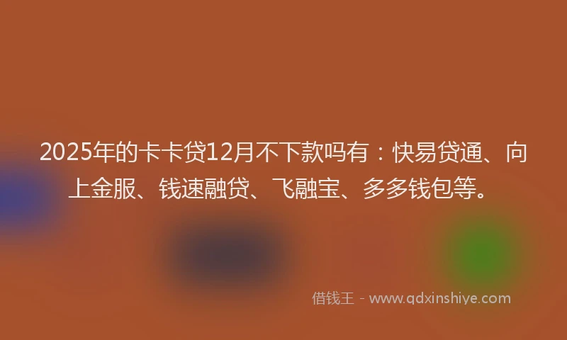 2025年的卡卡贷12月不下款吗有：快易贷通、向上金服、钱速融贷、飞融宝、多多钱包等。