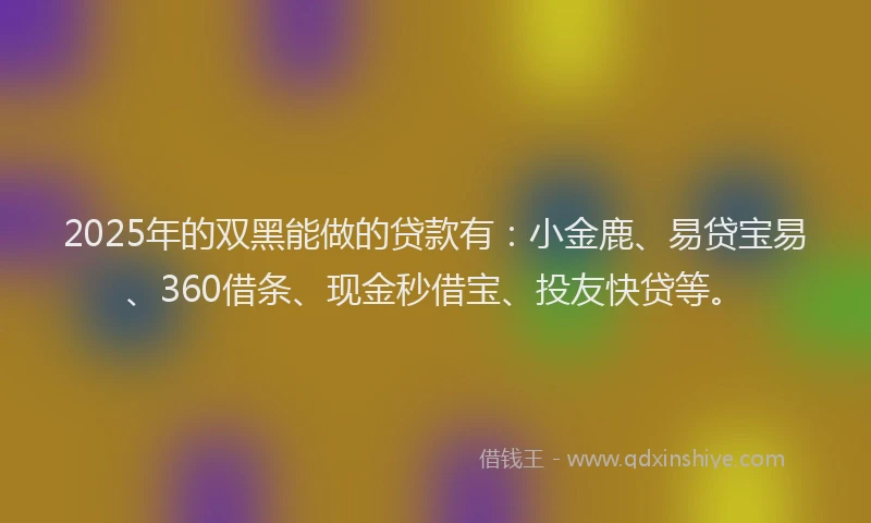 2025年的双黑能做的贷款有：小金鹿、易贷宝易、360借条、现金秒借宝、投友快贷等。