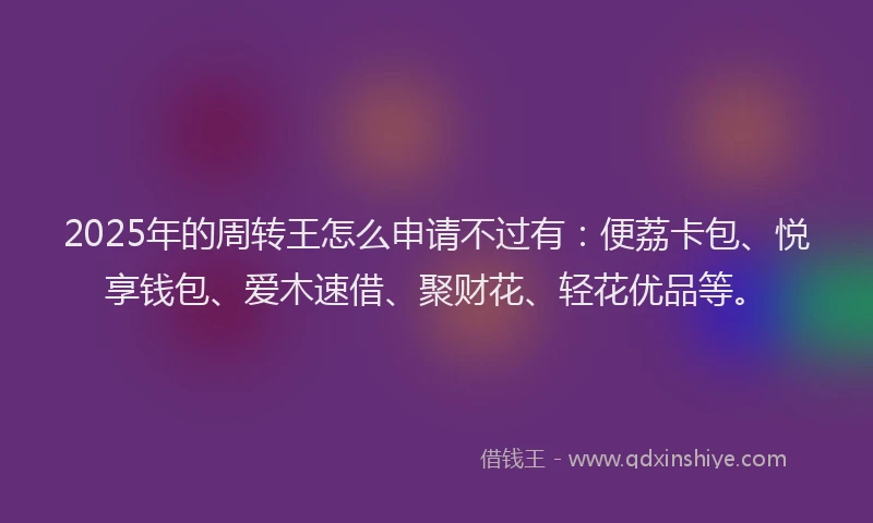 2025年的周转王怎么申请不过有：便荔卡包、悦享钱包、爱木速借、聚财花、轻花优品等。