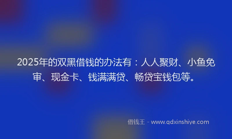 2025年的双黑借钱的办法有：人人聚财、小鱼免审、现金卡、钱满满贷、畅贷宝钱包等。