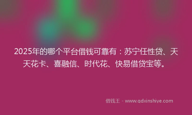 2025年的哪个平台借钱可靠有：苏宁任性贷、天天花卡、喜融信、时代花、快易借贷宝等。