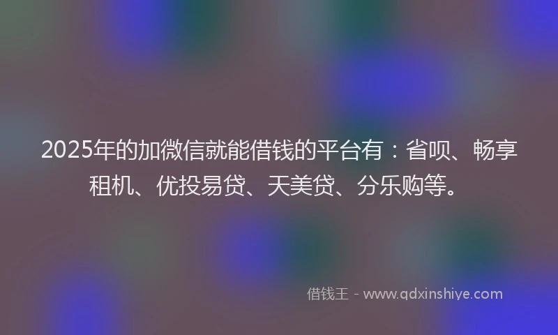 2025年的加微信就能借钱的平台有：省呗、畅享租机、优投易贷、天美贷、分乐购等。
