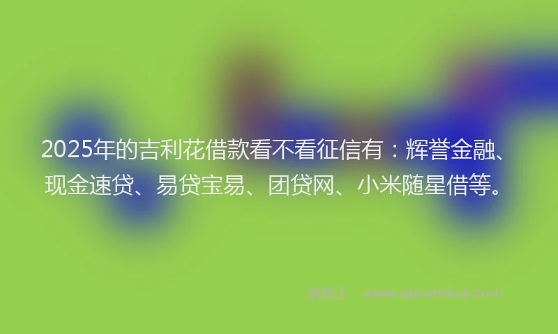 2025年的吉利花借款看不看征信有：辉誉金融、现金速贷、易贷宝易、团贷网、小米随星借等。
