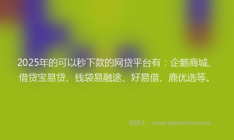 2025年的可以秒下款的网贷平台有：企鹅商城、借贷宝易贷、钱袋易融途、好易借、鹿优选等。